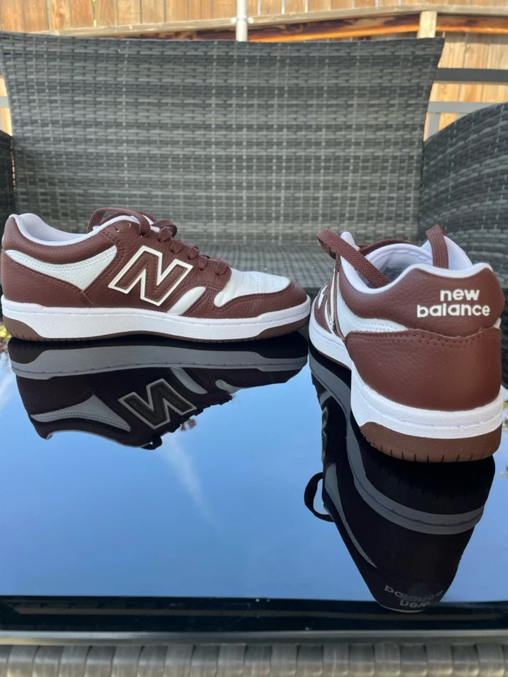 New Balance 480 White and Brown Leather Low-Top Sneakers - Picture 6 of 7